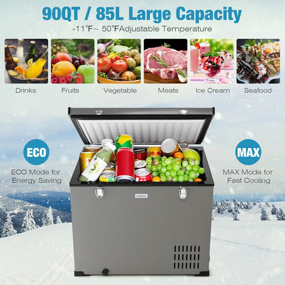 90 QT Portable Car Refrigerator Freezer with Compressor, Gray