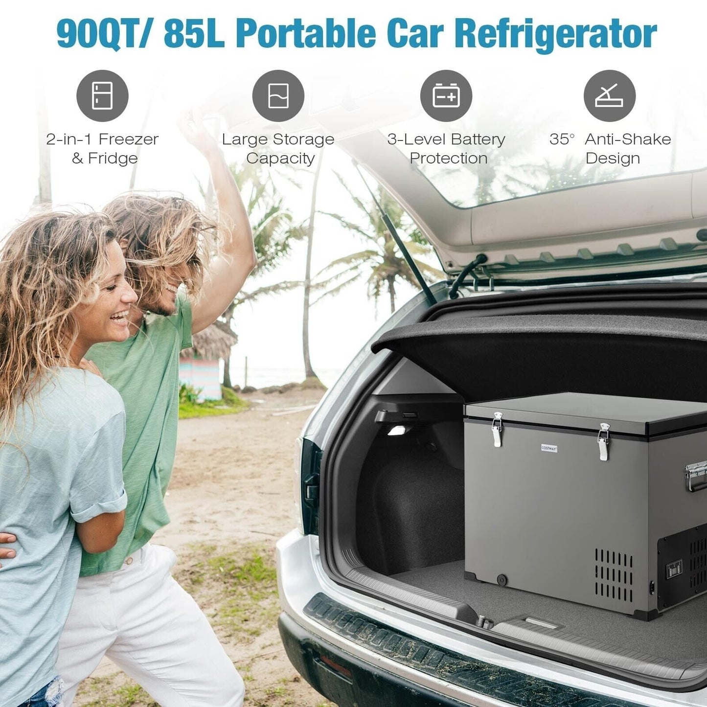 90 QT Portable Car Refrigerator Freezer with Compressor, Gray
