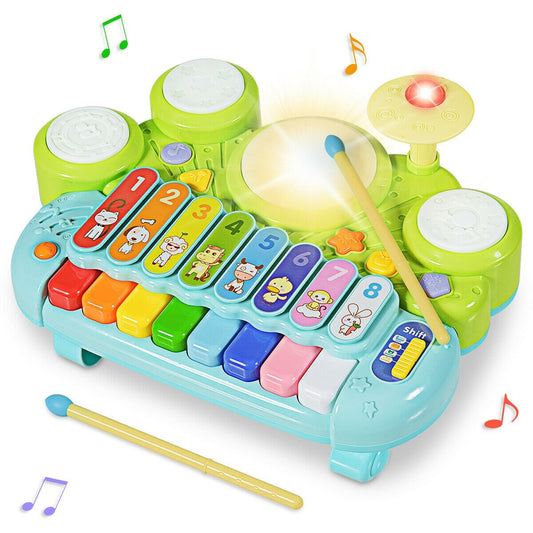 3-in-1 Electronic Piano Xylophone Game Drum Set, Multicolor