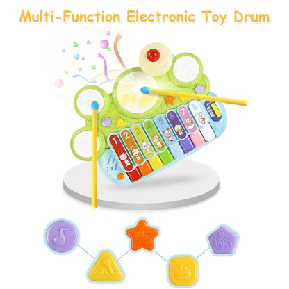 3-in-1 Electronic Piano Xylophone Game Drum Set, Multicolor