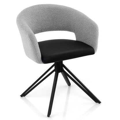 Modern Swivel Accent Chair Armchair with Sherpa Covered Back PU Seat and Steel Legs, Black