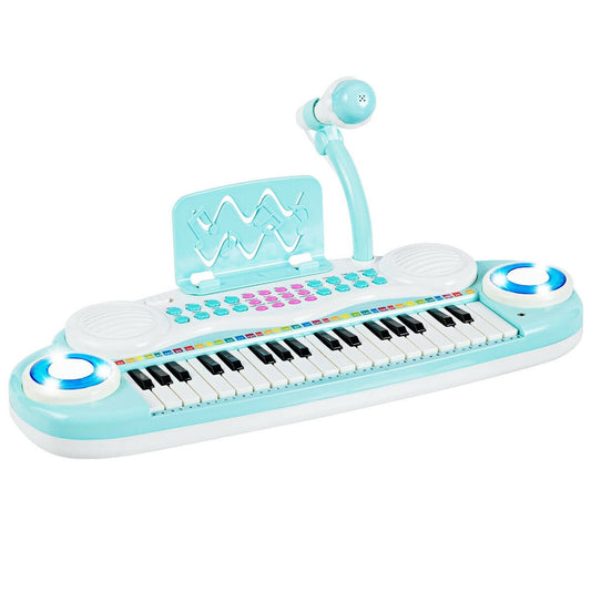 Multifunctional 37 Electric Keyboard Piano with Microphone, Blue