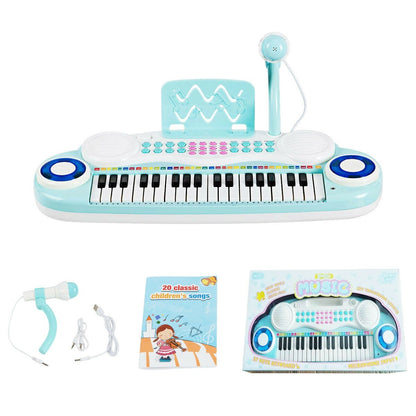 Multifunctional 37 Electric Keyboard Piano with Microphone, Blue