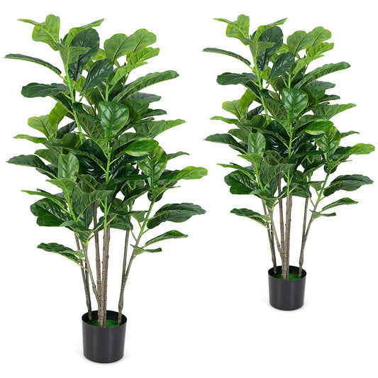 51 Inch 2-Pack Artificial Fiddle Leaf Fig Tree for Indoor and Outdoor, Green