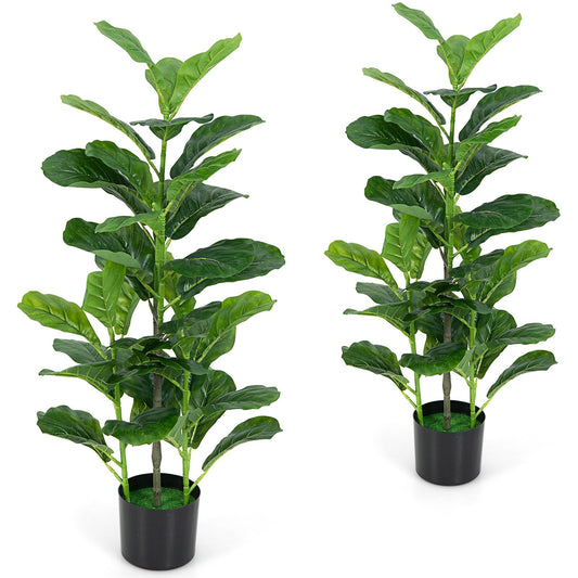 2-Pack Artificial Fiddle Leaf Fig Tree for Indoor and Outdoor, Green