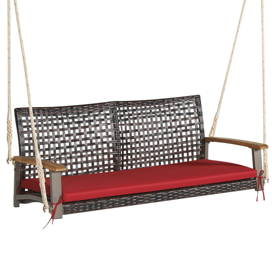 2-Person Rattan Hanging Porch Swing Chair, Red
