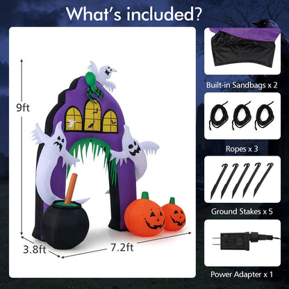9 Feet Tall Halloween Inflatable Castle Archway Decor with Spider Ghosts and Built-in, Purple