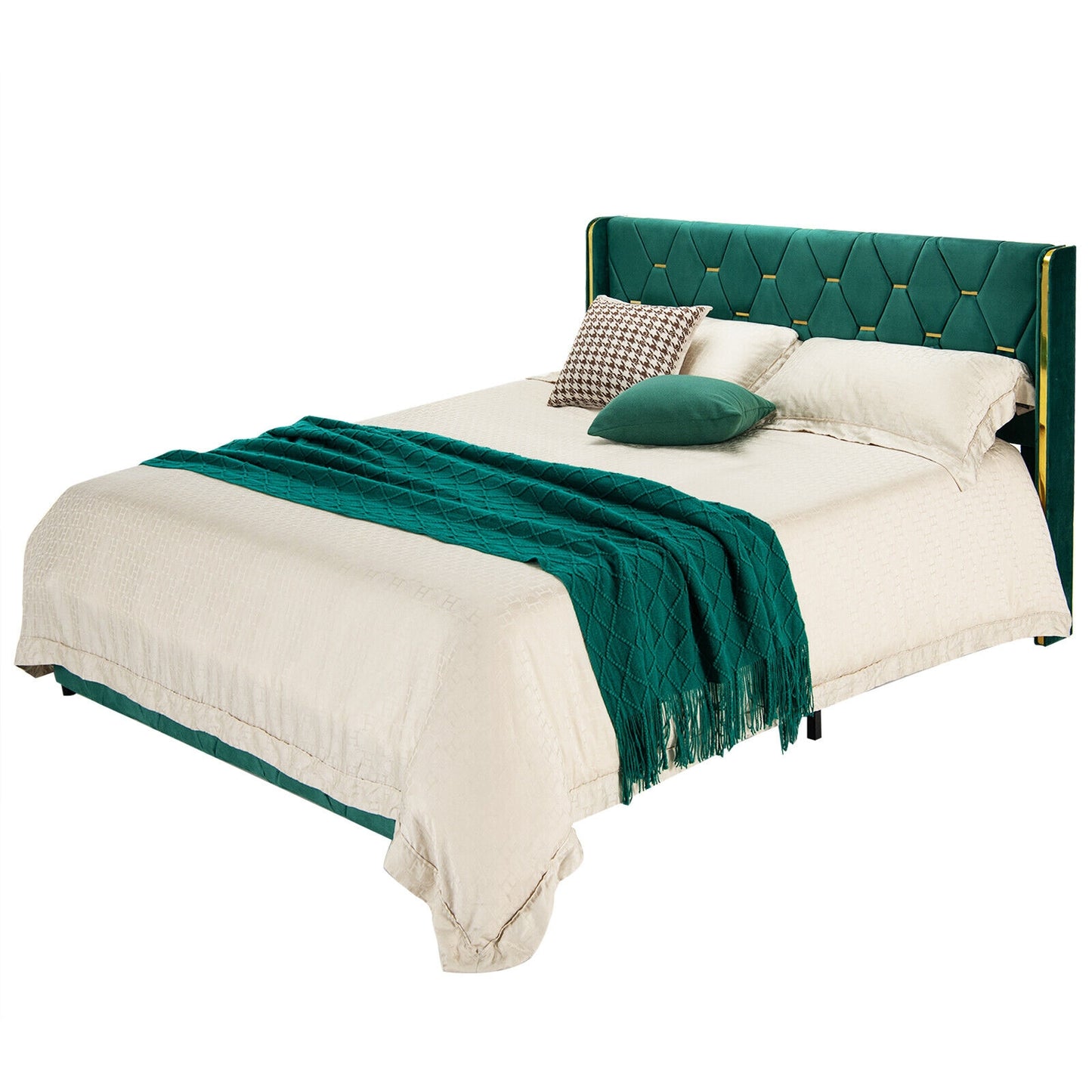 Queen/Full Size Upholstered Platform Bed Frame, Adjustable Headboard, Green Simple Bed Frame at Gallery Canada