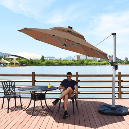 10 Feet 360° Rotation Aluminum Solar LED Patio Cantilever Umbrella without Weight Base, Tan at Gallery Canada