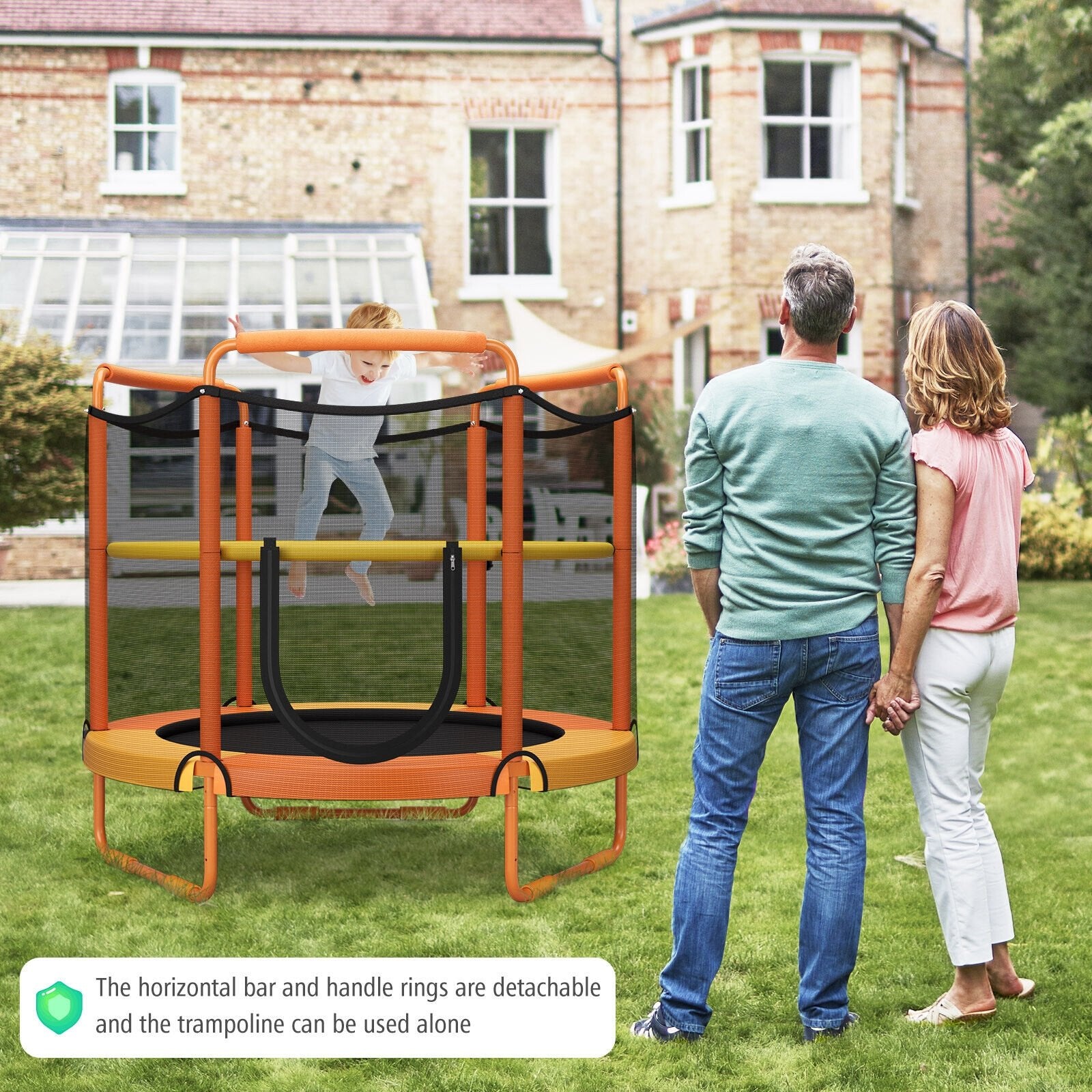 5 Feet Kids 3-in-1 Game Trampoline with Enclosure Net Spring Pad, Orange at Gallery Canada
