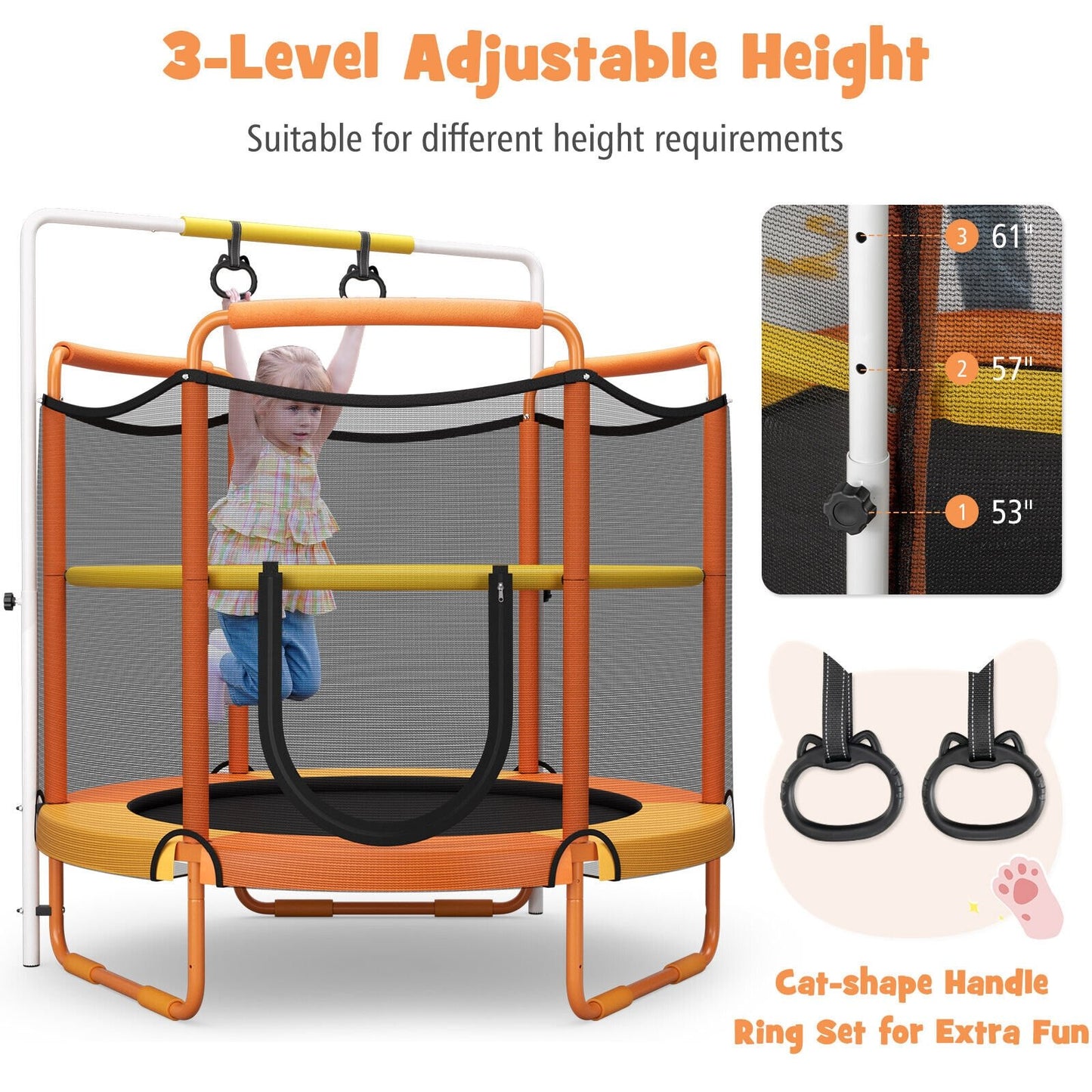 5 Feet Kids 3-in-1 Game Trampoline with Enclosure Net Spring Pad, Orange at Gallery Canada