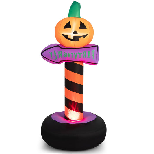 6 Feet Inflatable Halloween Pumpkin Road Sign Decoration with LED Light, Multicolor