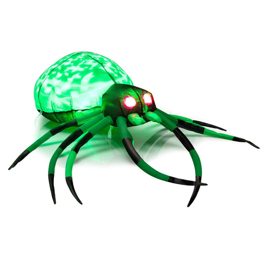 5 Feet Long Halloween Inflatable Creepy Spider with Cobweb and LEDs, Green