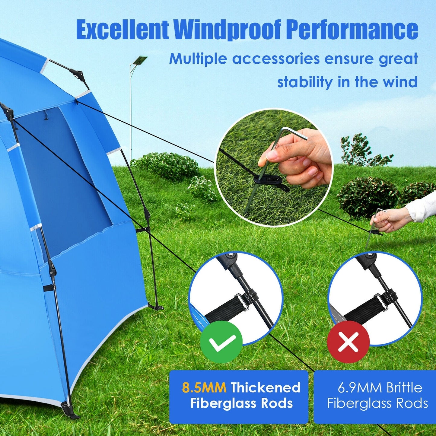 Pop Up Beach Tent, UPF 50+, Portable Sun Shelter, 3-4 Person, Blue Tents at Gallery Canada