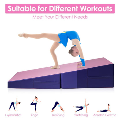 Tumbling Incline Gymnastics Exercise Folding Wedge Ramp Mat, Pink