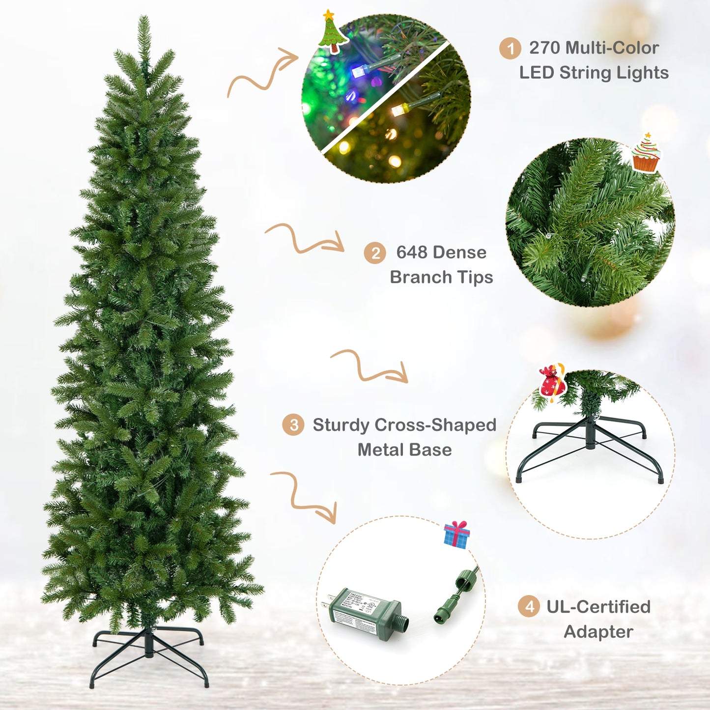6 Feet Pre-Lit Artificial Christmas Tree with 648 PVC PE Branch Tips, Green Christmas Tree at Gallery Canada