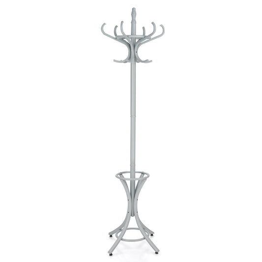 Wood Standing Hat Coat Rack with Umbrella Stand, Gray at Gallery Canada