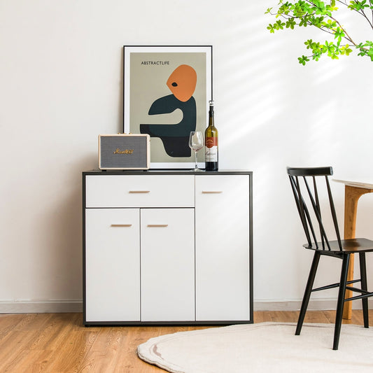 Buffet Sideboard Storage Cabinet, Spacious Table Top, White, Black Sideboards Cabinets & Buffets Black & White at Gallery Canada