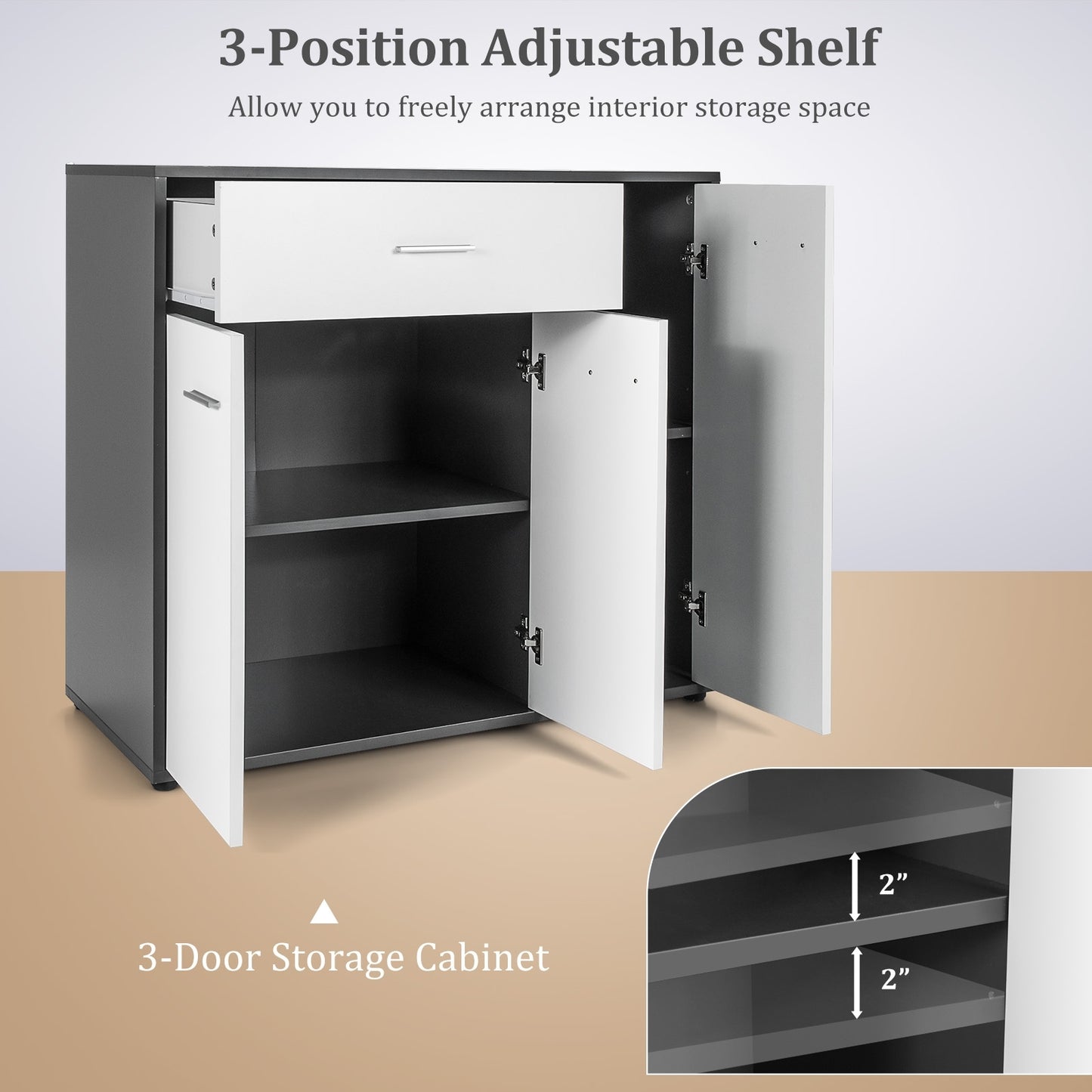 Buffet Sideboard Storage Cabinet, Spacious Table Top, White, Black Sideboards Cabinets & Buffets at Gallery Canada