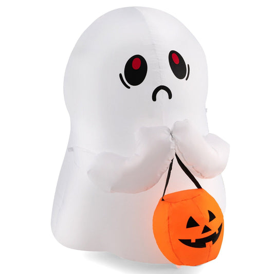 4 Feet Halloween Inflatable Ghost Holding Pumpkin Decor with LED Lights, Multicolor