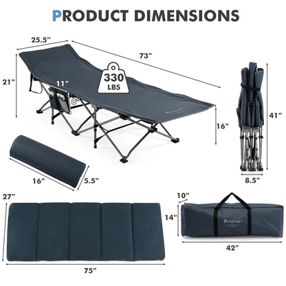 Folding Retractable Travel Camping Cot with Mattress and Carry Bag, Blue at Gallery Canada