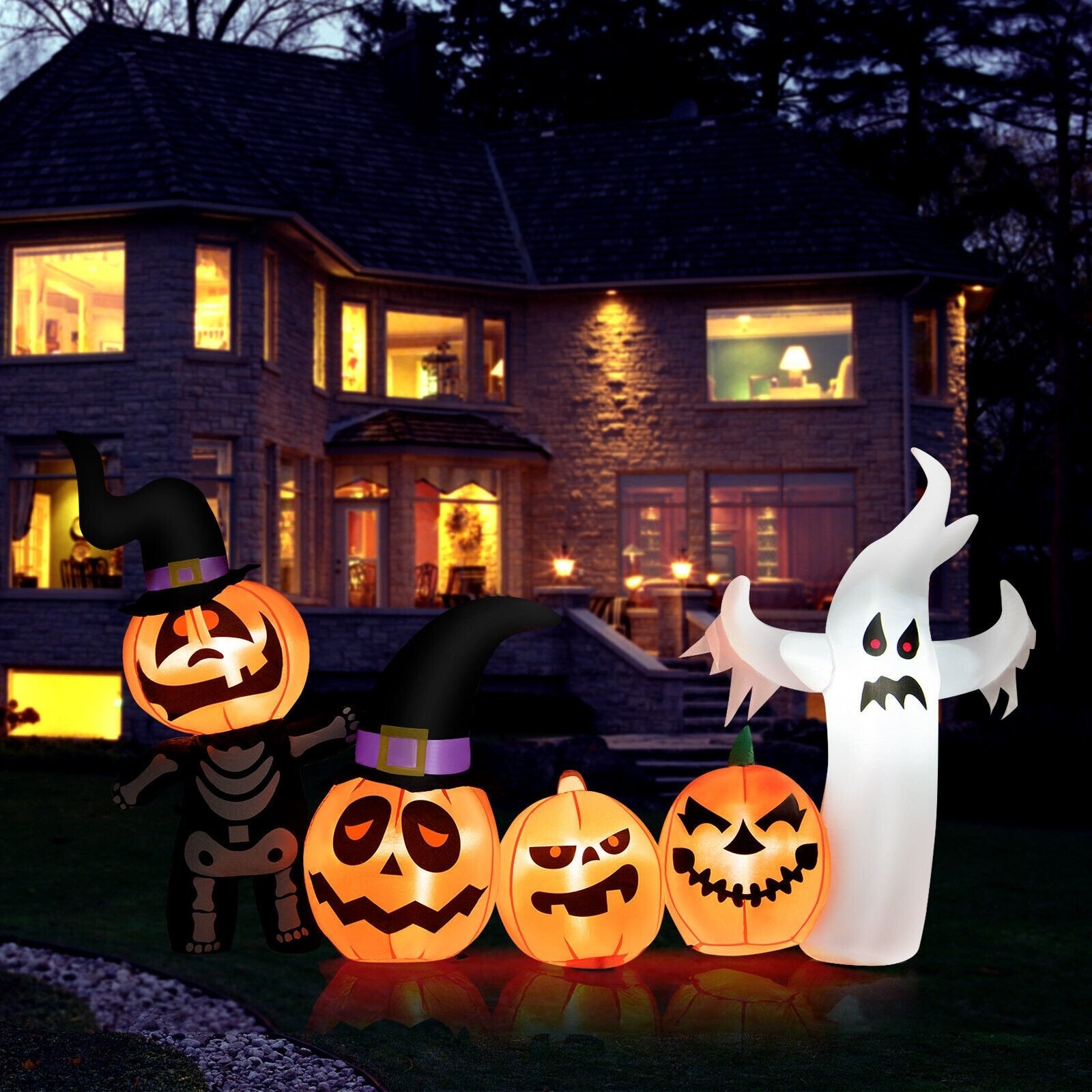 7.5 Feet Long Halloween Inflatable Spooky Ghost and Pumpkin Decor with Lights, Multicolor at Gallery Canada