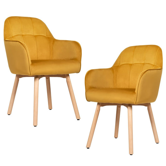 Set of 2 Mid-Back Accent Leisure Armchairs, Yellow