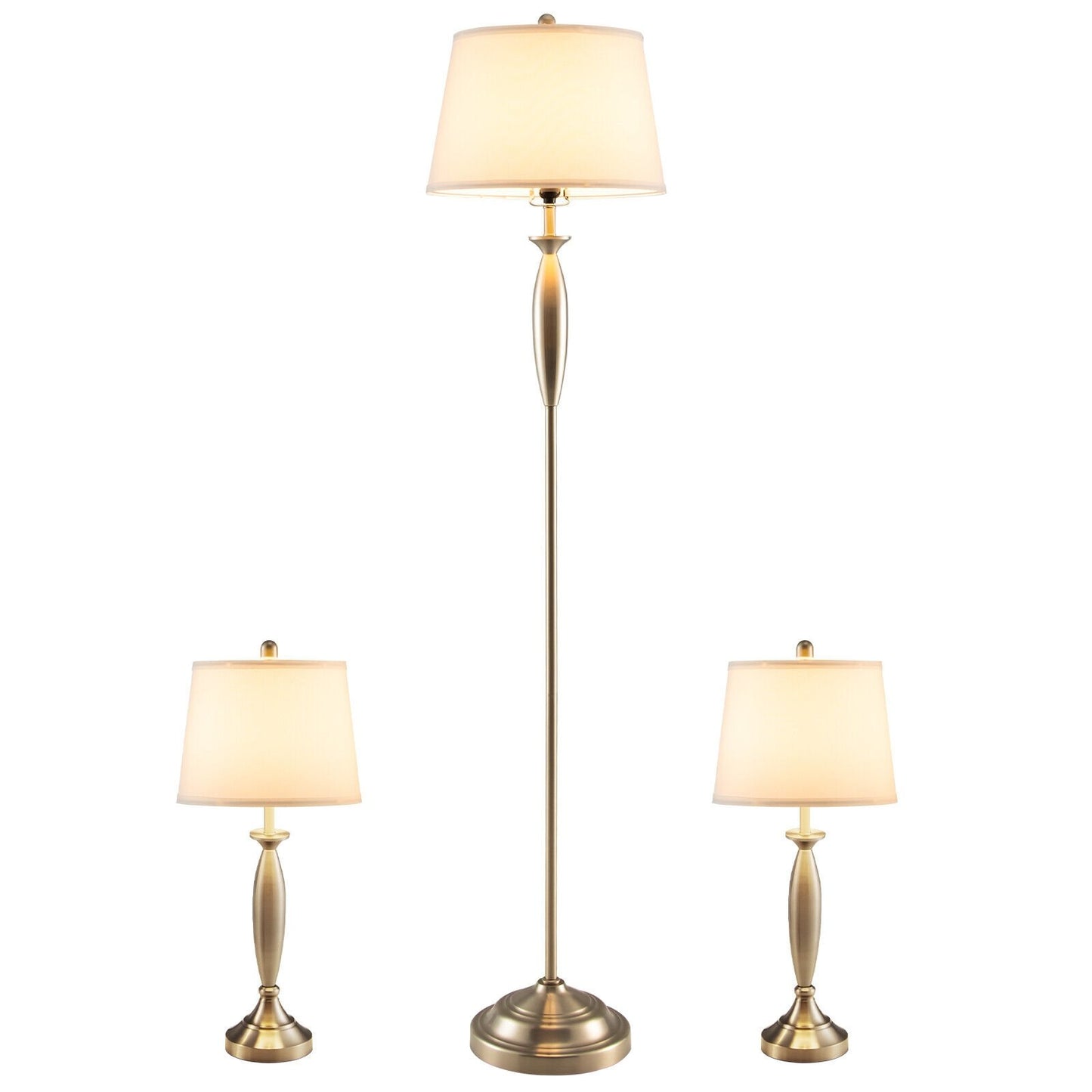 3-Piece Modern Nickel Finish Lamp Set, Silver at Gallery Canada