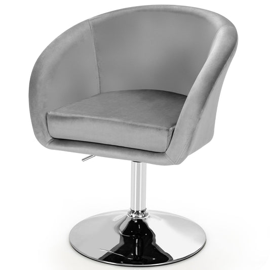 360 Degree Swivel Makeup Stool Accent Chair with Round Back and Metal Base, Gray