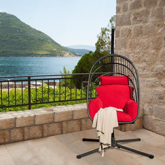 Hanging Folding Egg Chair with Stand Soft Cushion Pillow Swing Hammock, Red Hammocks Red at Gallery Canada