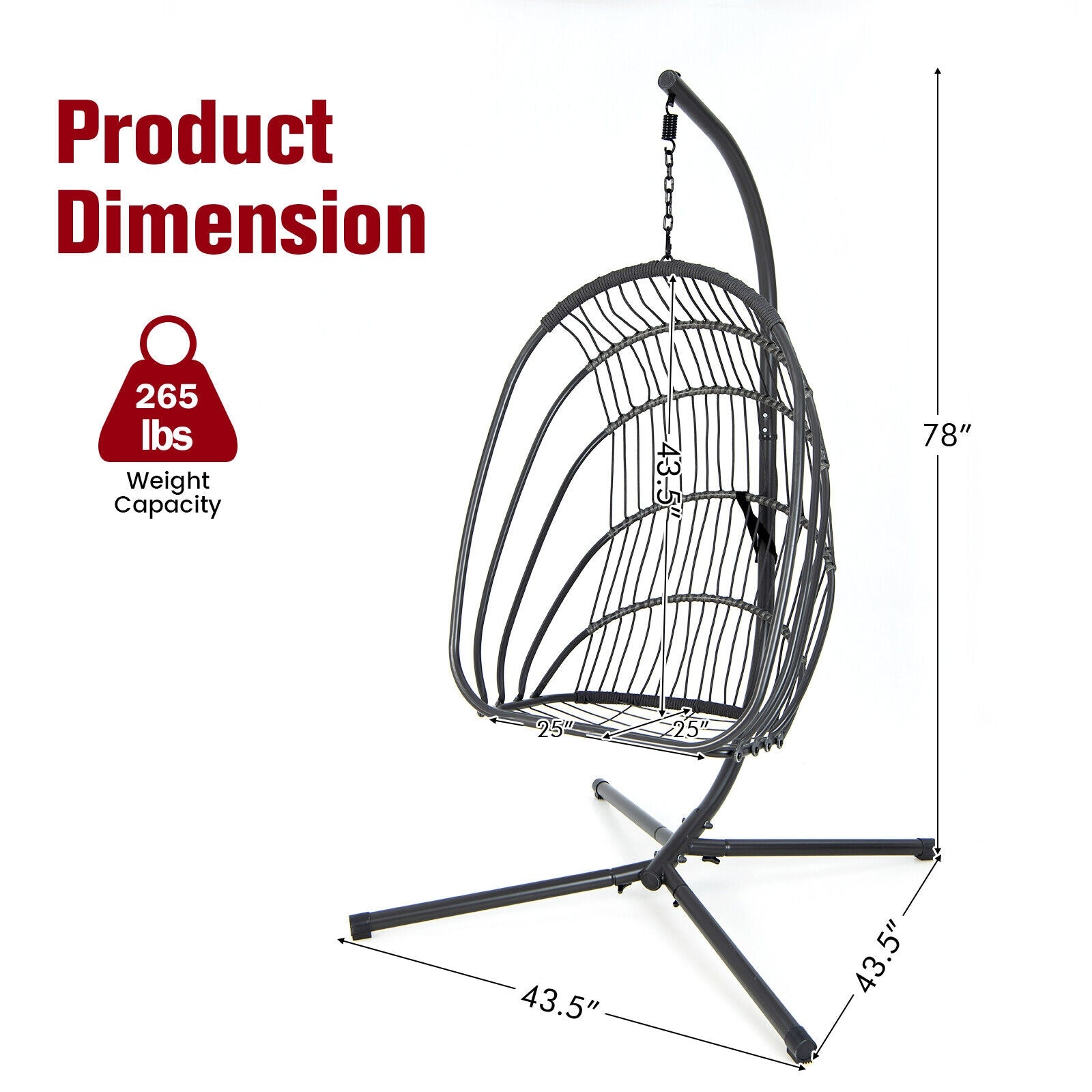 Hanging Folding Egg Chair with Stand Soft Cushion Pillow Swing Hammock, Red Hammocks at Gallery Canada