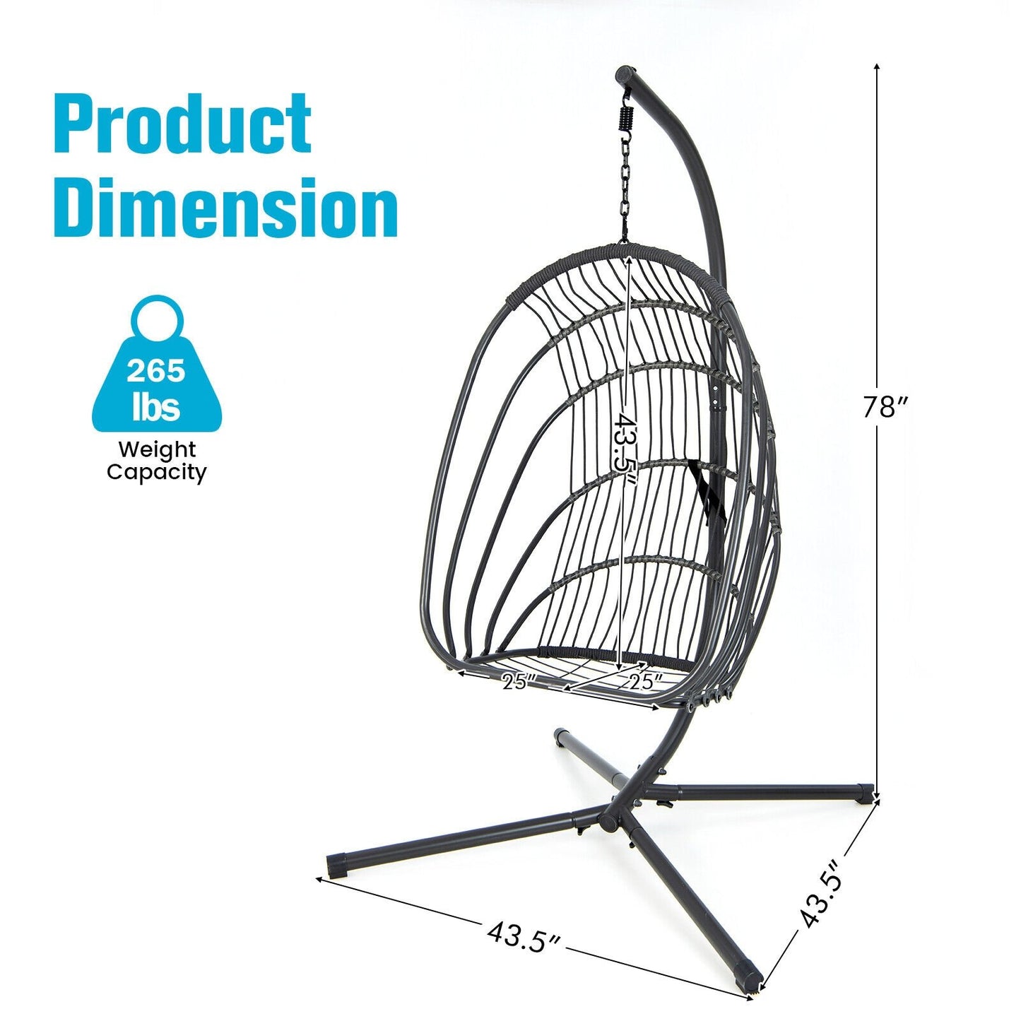 Hanging Folding Egg Chair with Stand Soft Cushion Pillow Swing Hammock, Turquoise
