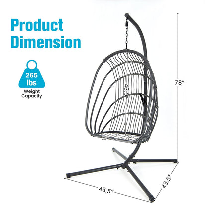 Hanging Folding Egg Chair with Stand Soft Cushion Pillow Swing Hammock, Turquoise at Gallery Canada