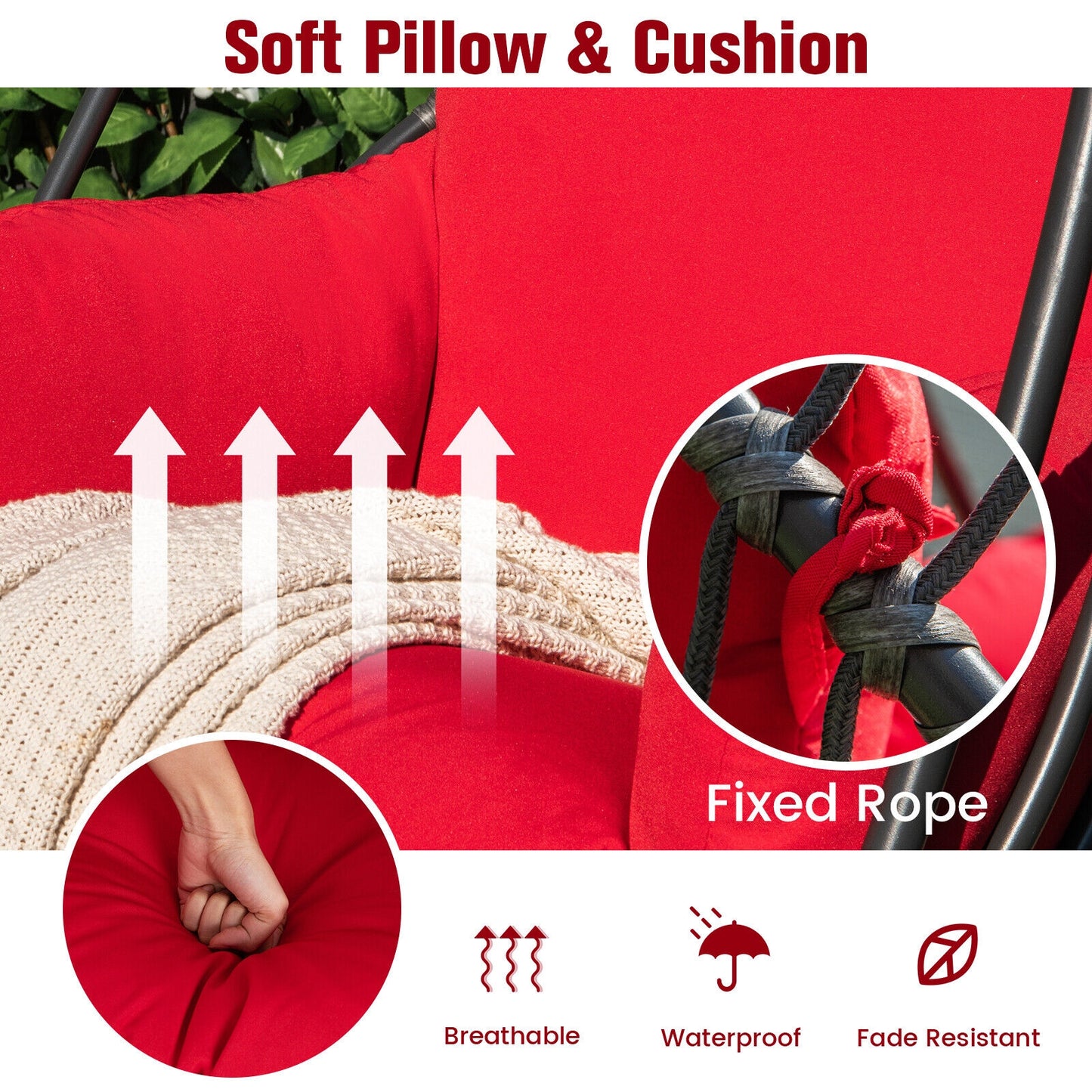 Hanging Folding Egg Chair with Stand Soft Cushion Pillow Swing Hammock, Red Hammocks at Gallery Canada