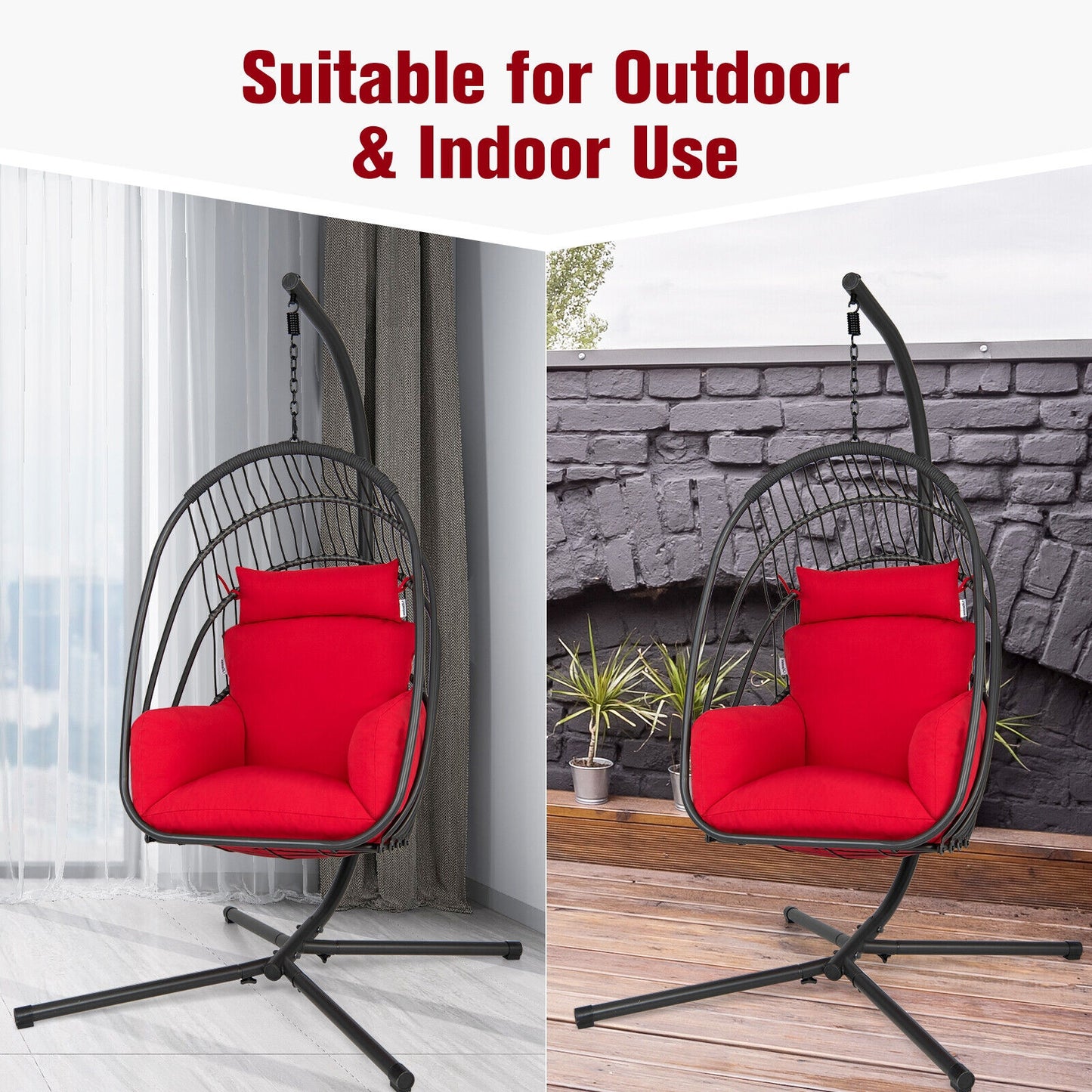 Hanging Folding Egg Chair, Soft Cushion Pillow Swing Hammock, Red Hammocks at Gallery Canada