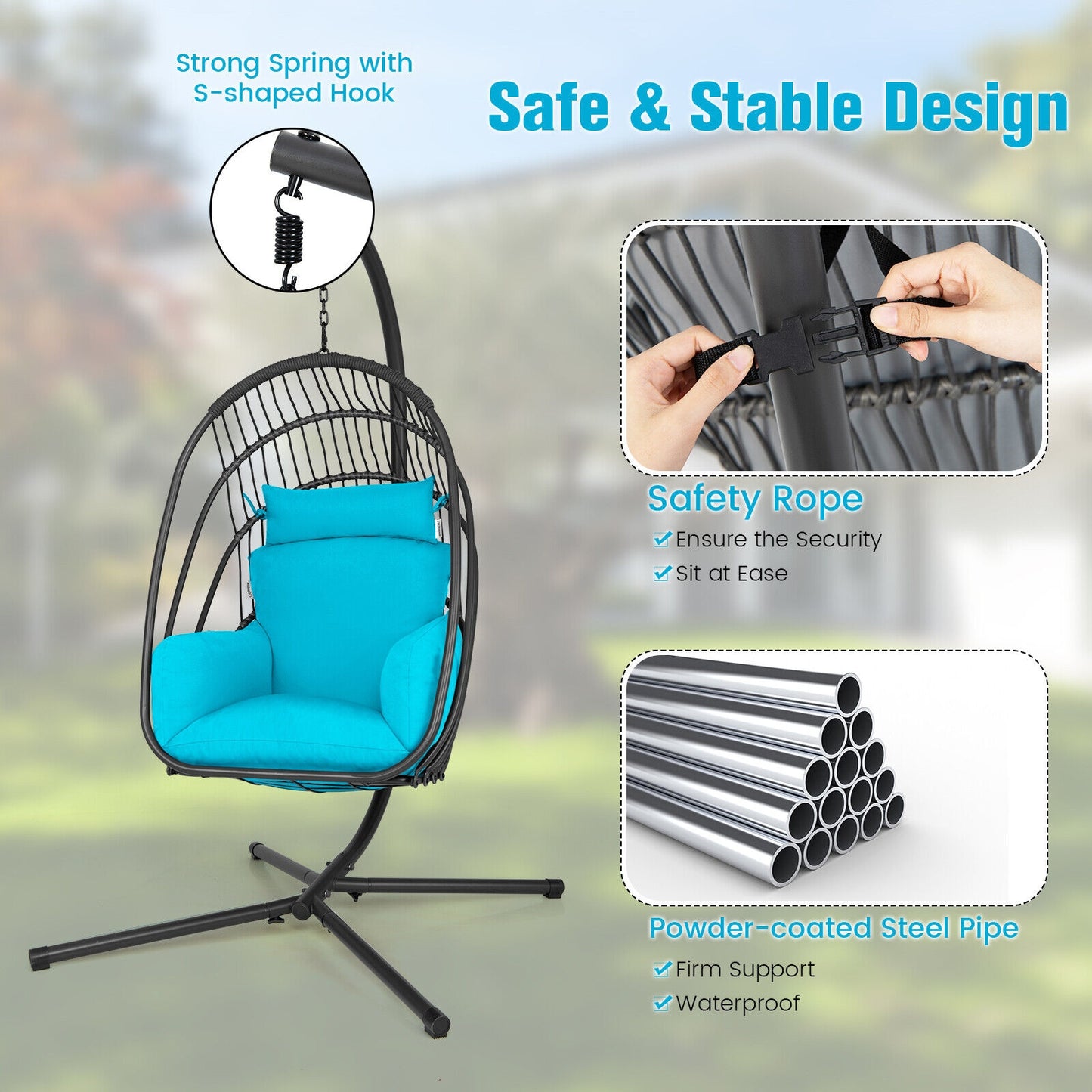 Hanging Egg Chair With Stand, Soft Cushion Pillow Swing Hammock, Turquoise Hammocks at Gallery Canada