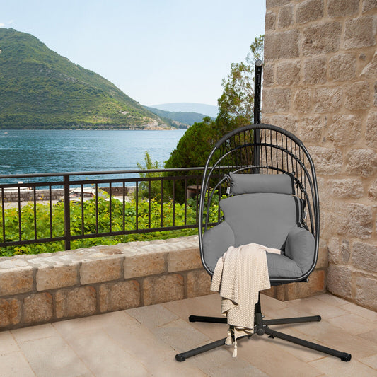 Hanging Folding Egg Chair with Stand Soft Cushion Pillow Swing Hammock, Gray Hammocks Gray at Gallery Canada