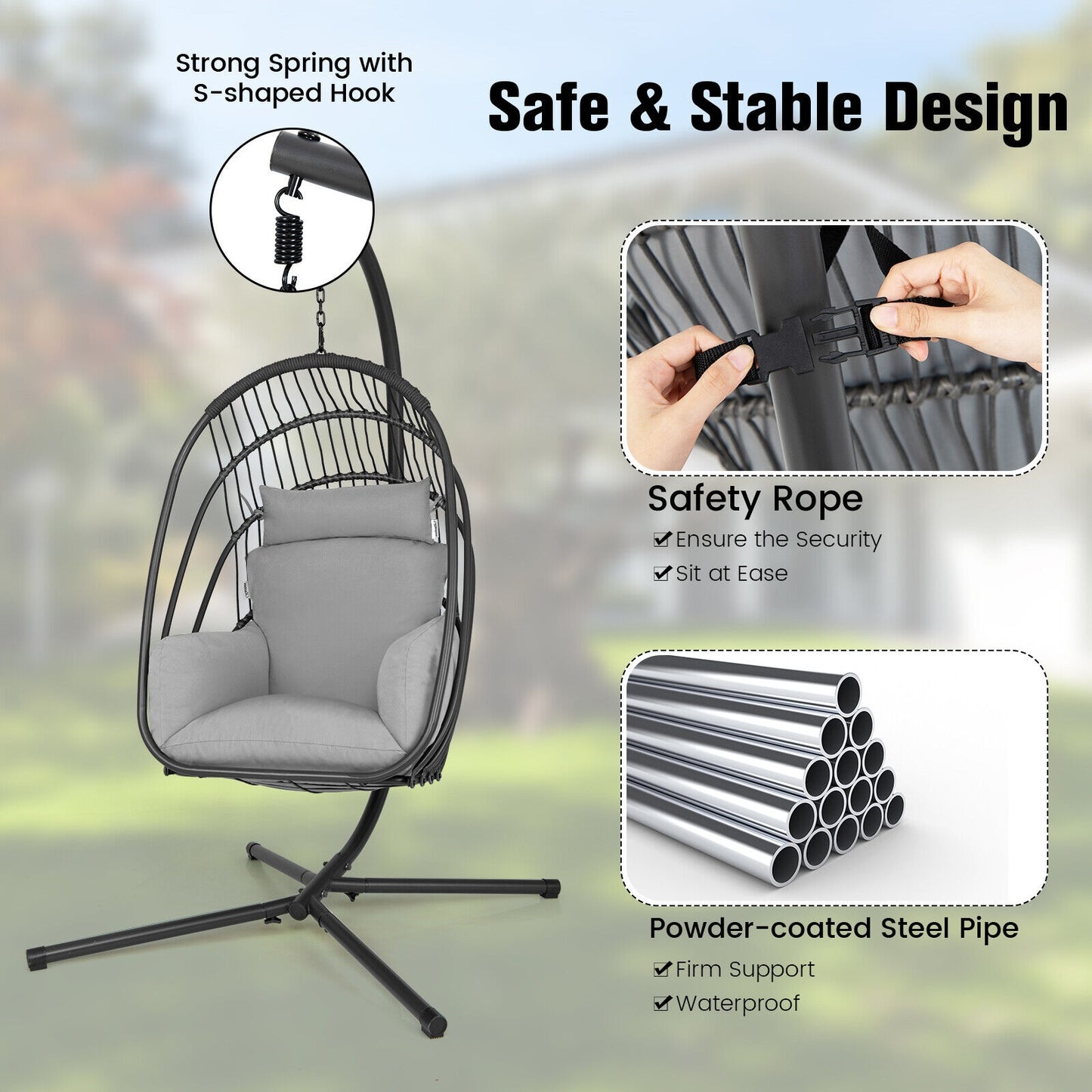 Hanging Folding Egg Chair, Soft Cushion Pillow Swing Hammock, Gray Hammocks at Gallery Canada