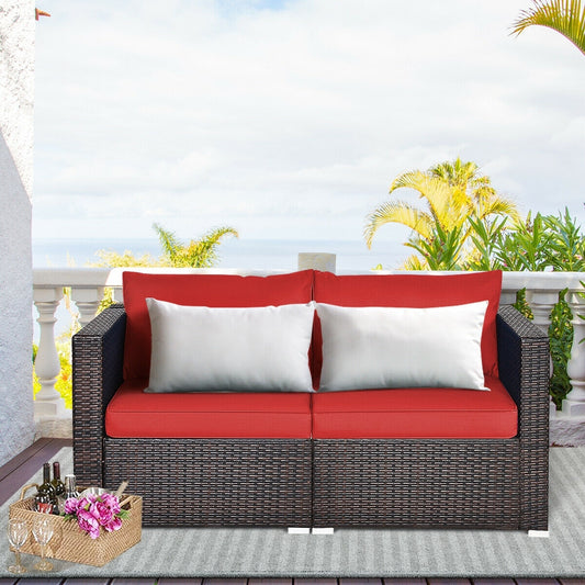 2 Pieces Patio Rattan Sectional Conversation Sofa Set, Red Outdoor Sectionals Red at Gallery Canada