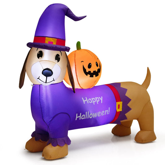 5 Feet Long Halloween Inflatable Dachshund Dog with Pumpkin, Purple at Gallery Canada