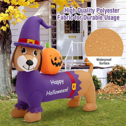 5 Feet Long Halloween Inflatable Dachshund Dog with Pumpkin, Purple