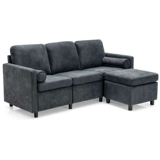 3 Seat L-Shape Movable Convertible Sectional Sofa with Ottoman, Gray at Gallery Canada