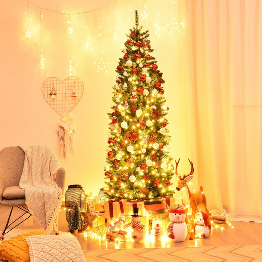 7 Ft PVC Hinged Pre-lit Artificial Fir Pencil Christmas Tree, Green Christmas Tree Green at Gallery Canada