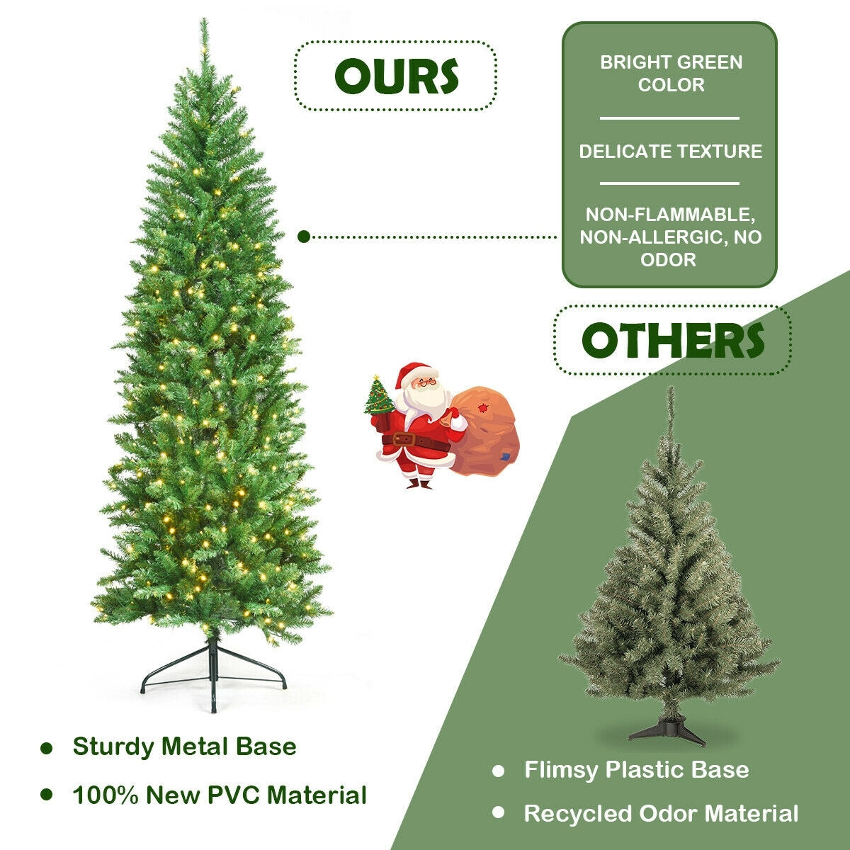 7 Ft PVC Hinged Pre-lit Artificial Fir Pencil Christmas Tree, Green Christmas Tree at Gallery Canada