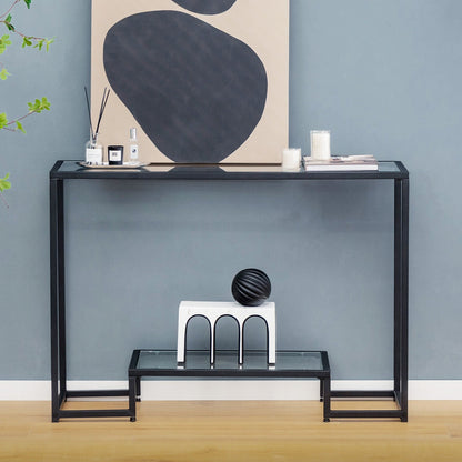 Entryway Console Sofa Side Table with Tempered Glass, Black at Gallery Canada