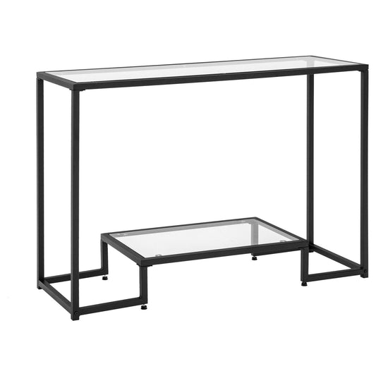 Entryway Console Sofa Side Table with Tempered Glass, Black