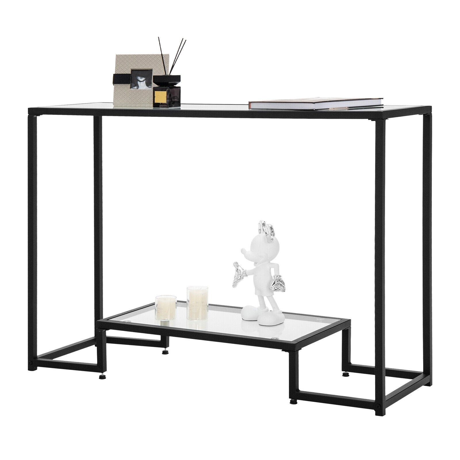 Entryway Console Sofa Side Table with Tempered Glass, Black at Gallery Canada