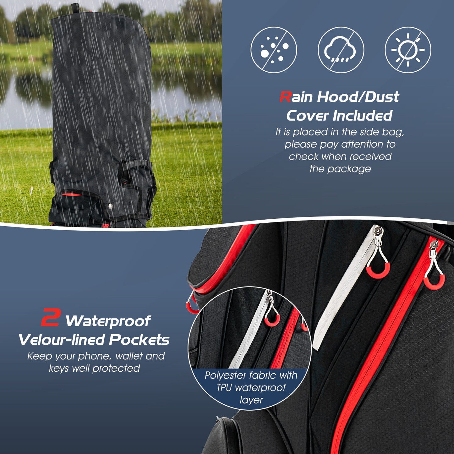 9.5 Inch Golf Cart Bag, 14 Way Dividers, Top Organizer, Black