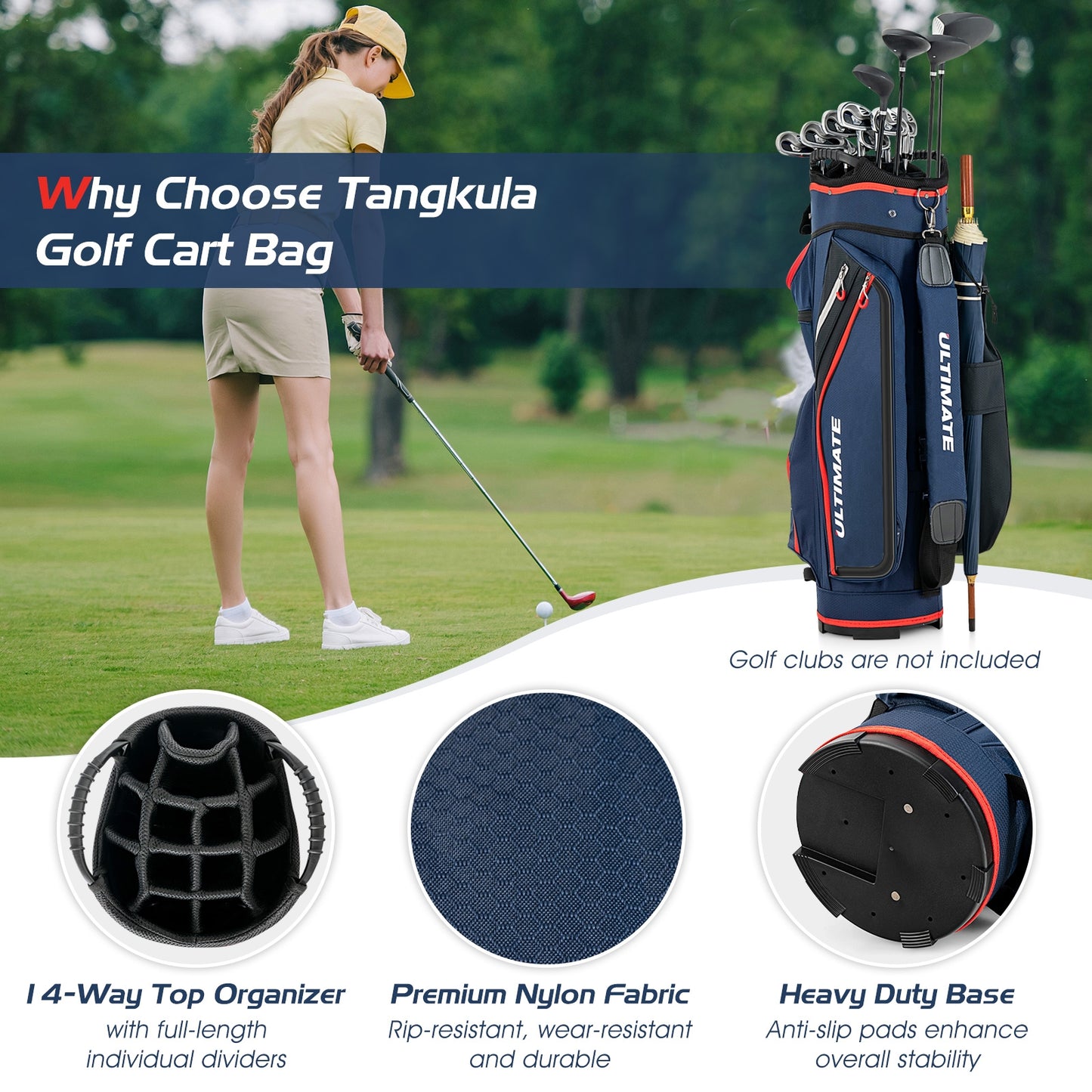 9.5 Inch Golf Cart Bag, 14 Way Dividers, Top Organizer, Navy Golf at Gallery Canada