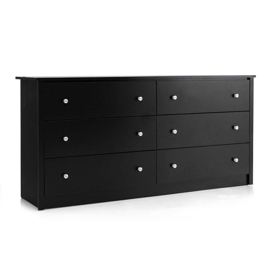 Freestanding 6-Drawer Dresser with Mental Knobs for Bedroom, Black